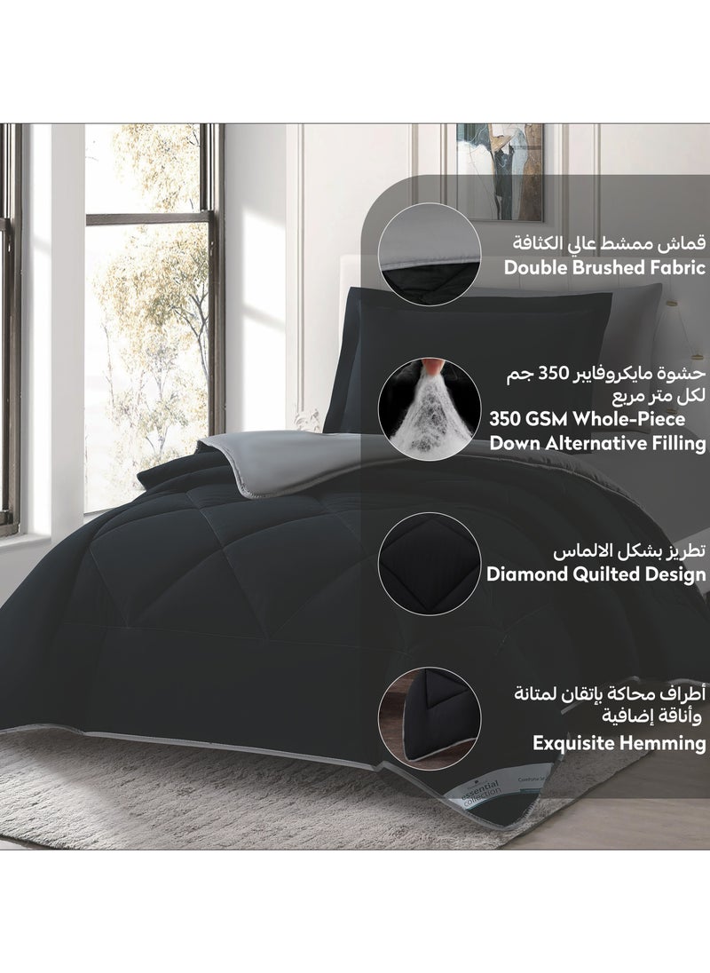 دوناتيلا طقم مفرش روزا سادة 2 قطعة مقاس مفرد ونص 170 × 230 سم بحشوة ثابتة أسود  - Image 5