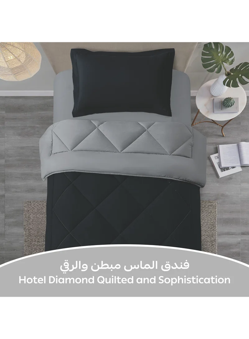 دوناتيلا طقم مفرش روزا سادة 2 قطعة مقاس مفرد ونص 170 × 230 سم بحشوة ثابتة أسود