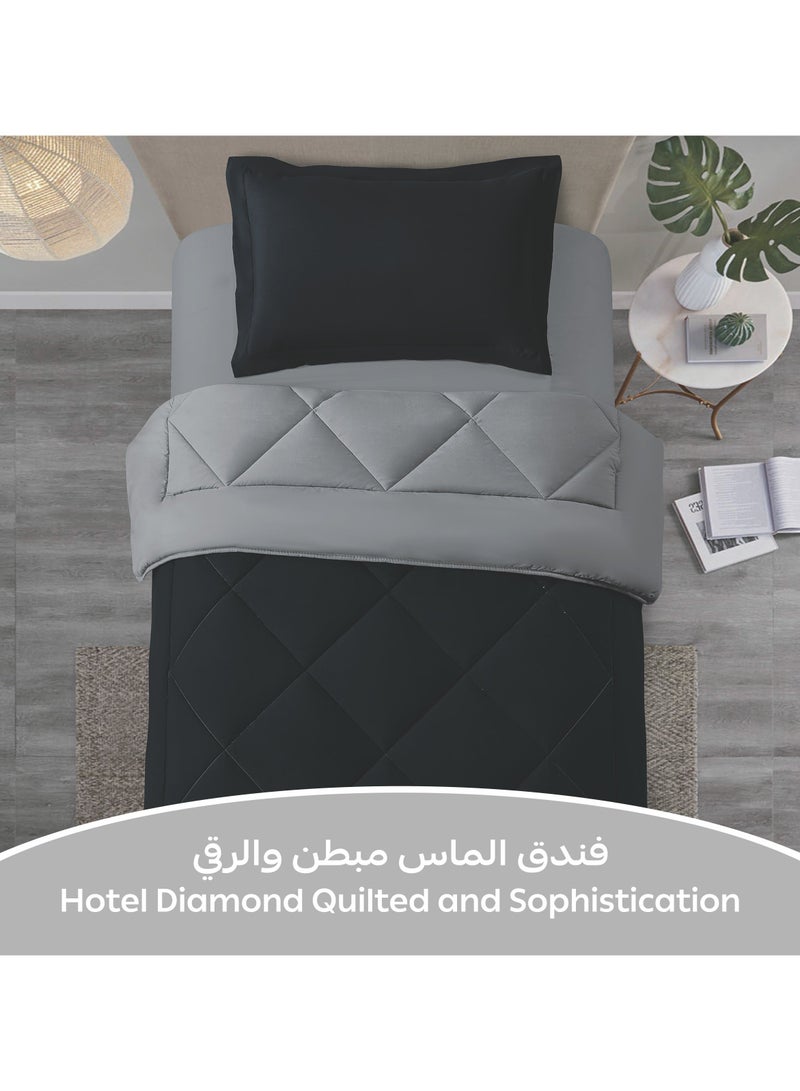دوناتيلا طقم مفرش روزا سادة 2 قطعة مقاس مفرد ونص 170 × 230 سم بحشوة ثابتة أسود  - Image 2