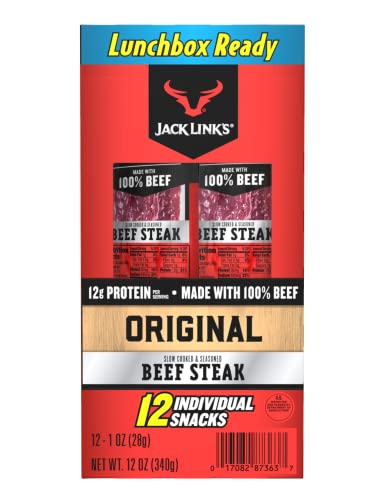 Jack Link's Beef Steak, Original - Protein Snacks, Meat Snack with 12g of Protein, Made with 100% Beef, Individually Wrapped Bulk Snack Pack, Great Stocking Stuffers, Keto Friendly - 1 Oz. (12 Count) - Image 1