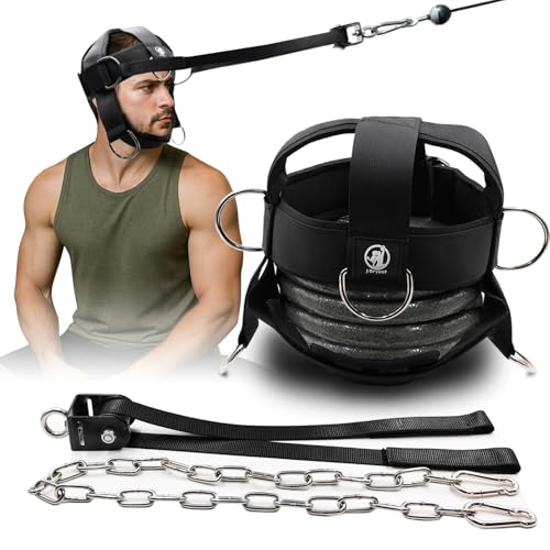 J Bryant Neck Training Harness with Pulley System Adjustable Head Strap for SidetoSide Neck Strength Workout HeavyDuty Steel Chain for Weighted Vertical Training Ideal for Powerlifting Fitness - Image 1