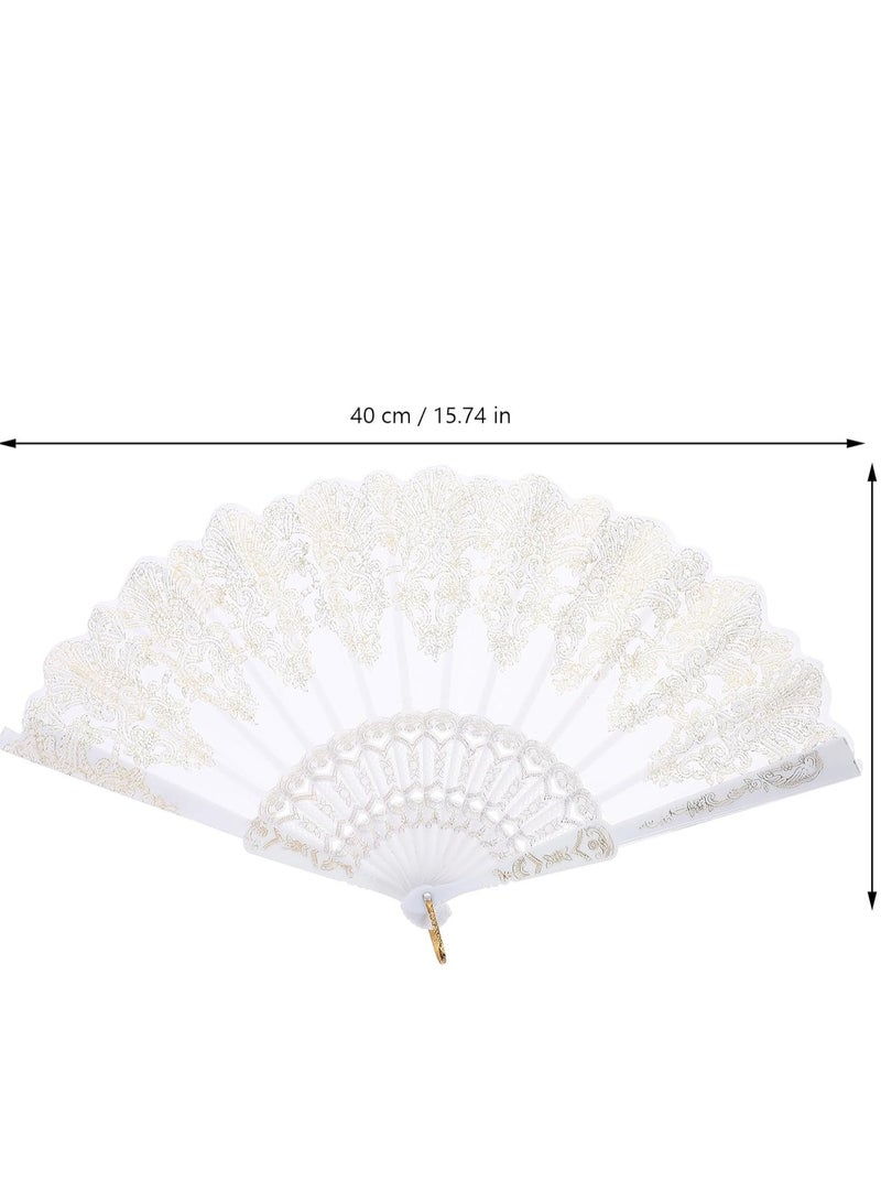 Exyart 1pc Large Chinese Style Folding Hand Fan for Festivals and Weddings, Gold, Plastic, White - Image 2