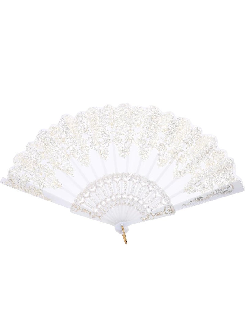Exyart 1pc Large Chinese Style Folding Hand Fan for Festivals and Weddings, Gold, Plastic, White - Image 1