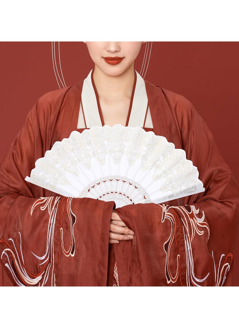 Exyart 1pc Large Chinese Style Folding Hand Fan for Festivals and Weddings, Gold, Plastic, White - Image 3