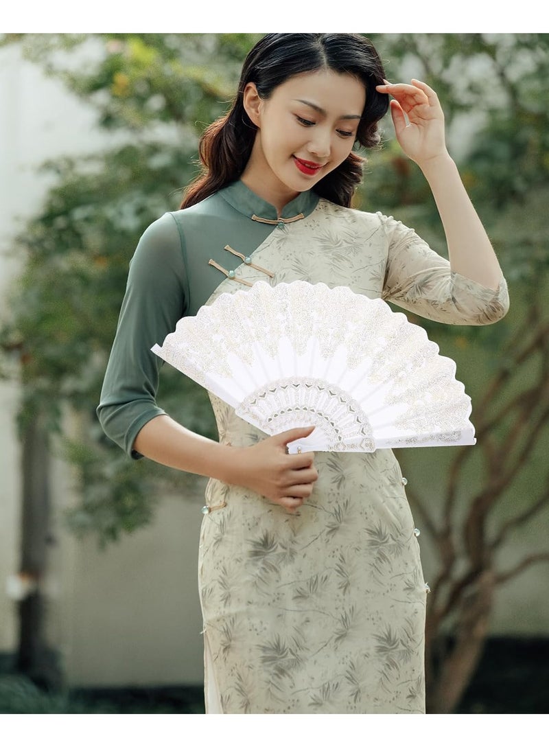 Exyart 1pc Large Chinese Style Folding Hand Fan for Festivals and Weddings, Gold, Plastic, White - Image 4