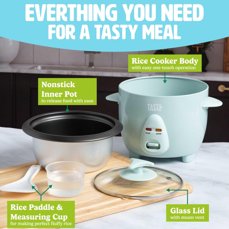 Tasty Mini Rice Cooker with Removable Nonstick Bowl and Auto Keep Warm Function, Great For Soups, Stews, Grains and Oats, 6 Cups Cooked (3 Cups Uncooked), 1.5-Quart, Aqua - Image 5
