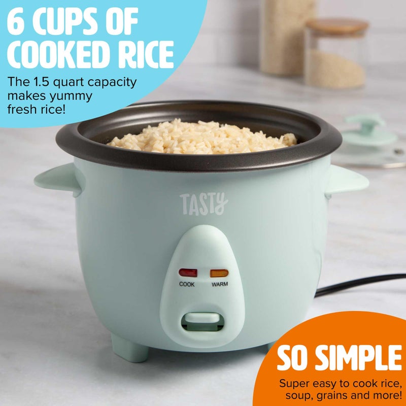 Tasty Mini Rice Cooker with Removable Nonstick Bowl and Auto Keep Warm Function, Great For Soups, Stews, Grains and Oats, 6 Cups Cooked (3 Cups Uncooked), 1.5-Quart, Aqua - Image 2