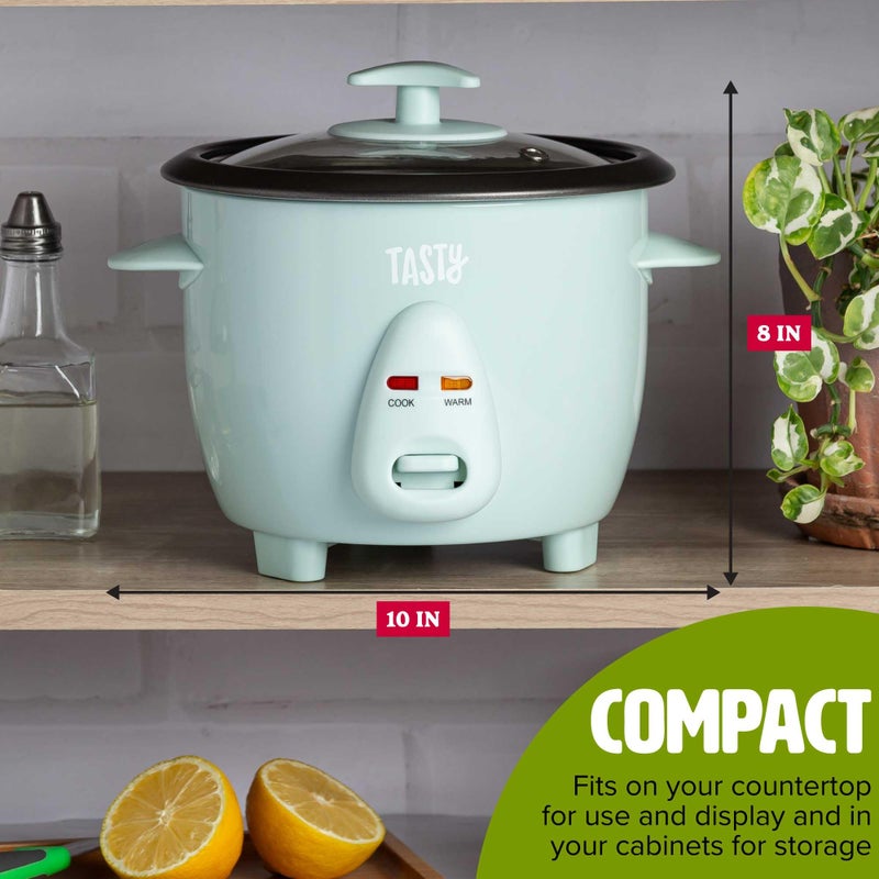 Tasty Mini Rice Cooker with Removable Nonstick Bowl and Auto Keep Warm Function, Great For Soups, Stews, Grains and Oats, 6 Cups Cooked (3 Cups Uncooked), 1.5-Quart, Aqua - Image 3