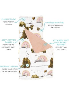 JumpOff Jo JumpOff Jo - Extra Long Toddler Nap Mat for Preschool, Daycare and Kindergarten - Sleeping Bag for Kids with Removable Pillow and Ultra Soft Blanket - Rainbow Bears  - Image 2