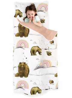 JumpOff Jo JumpOff Jo - Extra Long Toddler Nap Mat for Preschool, Daycare and Kindergarten - Sleeping Bag for Kids with Removable Pillow and Ultra Soft Blanket - Rainbow Bears  - Image 1