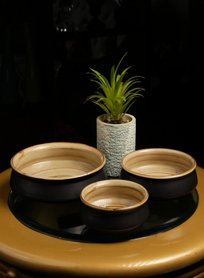Caffeine Ceramic Handmade Black Studio Serving Bowl (Set of 3) - Image 1