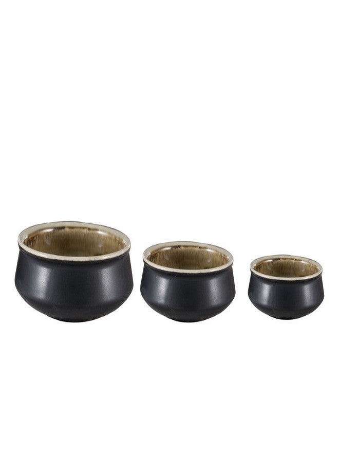 Caffeine Ceramic Handmade Black Studio Serving Bowl (Set of 3) - Image 3