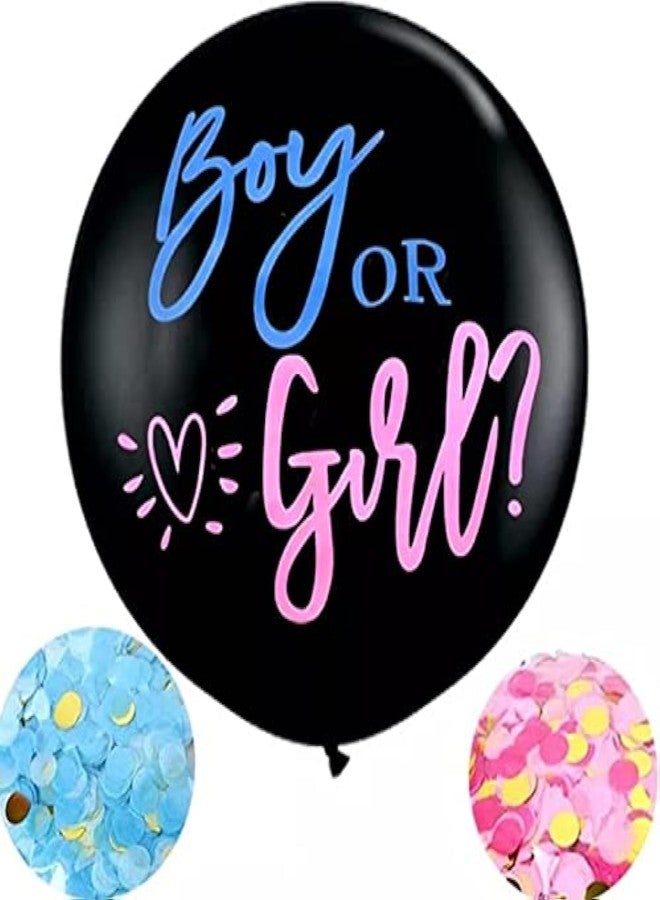PATICARRY HAPPYLAND Gender Reveal Balloon - 36 Inch Black Latex Balloon for Boy or Girl Baby Shower Party, Gender Reveal Confetti Balloons with Pink and Blue Confetti, - Image 1