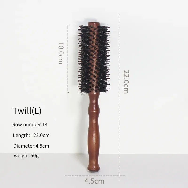 Y&D Professional Salon Haircut Round Hair Brush - Bristle & Nylon Mix, Wood Handle Barber Comb, Hairbrushes for Styling & Blow Drying - Image 1