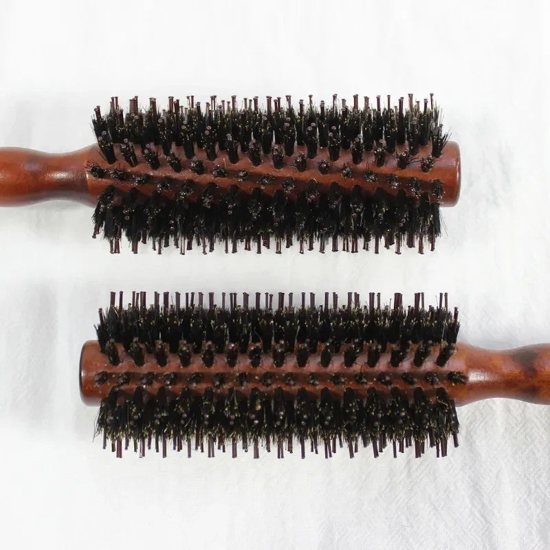 Y&D Professional Salon Haircut Round Hair Brush - Bristle & Nylon Mix, Wood Handle Barber Comb, Hairbrushes for Styling & Blow Drying - Image 4
