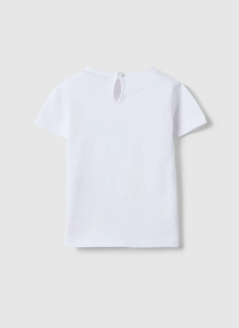 او في اس Ovs White Pure Cotton T-Shirt For Girls Regular Fit With Unicorn