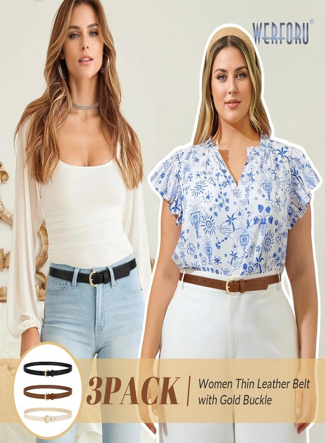 WERFORU 3 Pack Women Skinny Belt Thin Waist Belt for Women Leather Belt with Gold Buckle for Jeans Pants Dress 0.74" Width,A-Black+Brown+Beige,Fit Waist Size 26"-30" - Image 3