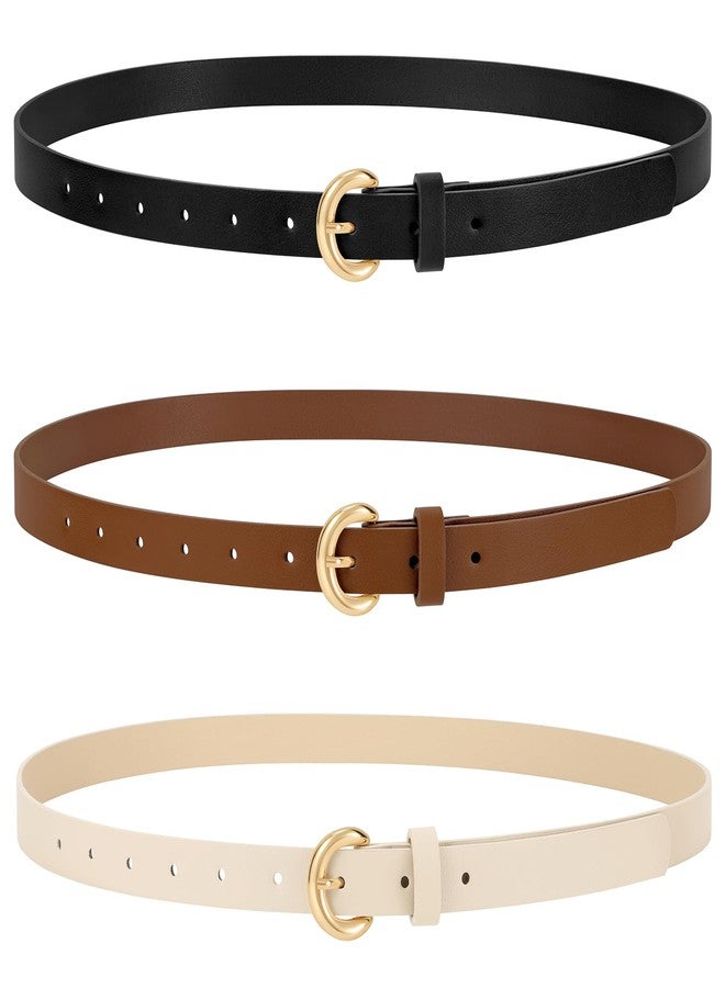 WERFORU 3 Pack Women Skinny Belt Thin Waist Belt for Women Leather Belt with Gold Buckle for Jeans Pants Dress 0.74" Width,A-Black+Brown+Beige,Fit Waist Size 26"-30" - Image 1