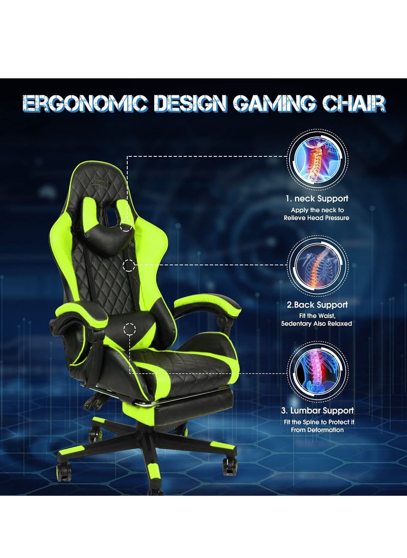 EMZJ - LED Gaming Chair Ergonomic OfficeChair Racing Style High-Back Desktop PC Computer GamingChair Adjustable Height SwivelChair with Footrest, Headrest and Lumbar Support - Image 1