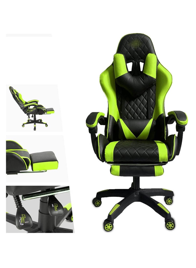 EMZJ - LED Gaming Chair Ergonomic OfficeChair Racing Style High-Back Desktop PC Computer GamingChair Adjustable Height SwivelChair with Footrest, Headrest and Lumbar Support - Image 1