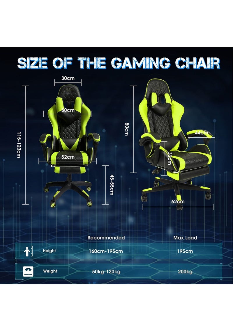 EMZJ - LED Gaming Chair Ergonomic OfficeChair Racing Style High-Back Desktop PC Computer GamingChair Adjustable Height SwivelChair with Footrest, Headrest and Lumbar Support - Image 1