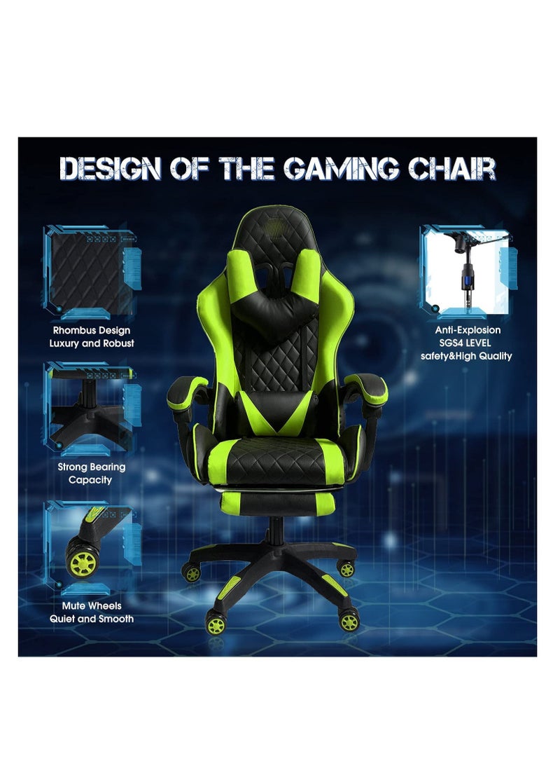 EMZJ - LED Gaming Chair Ergonomic OfficeChair Racing Style High-Back Desktop PC Computer GamingChair Adjustable Height SwivelChair with Footrest, Headrest and Lumbar Support - Image 1