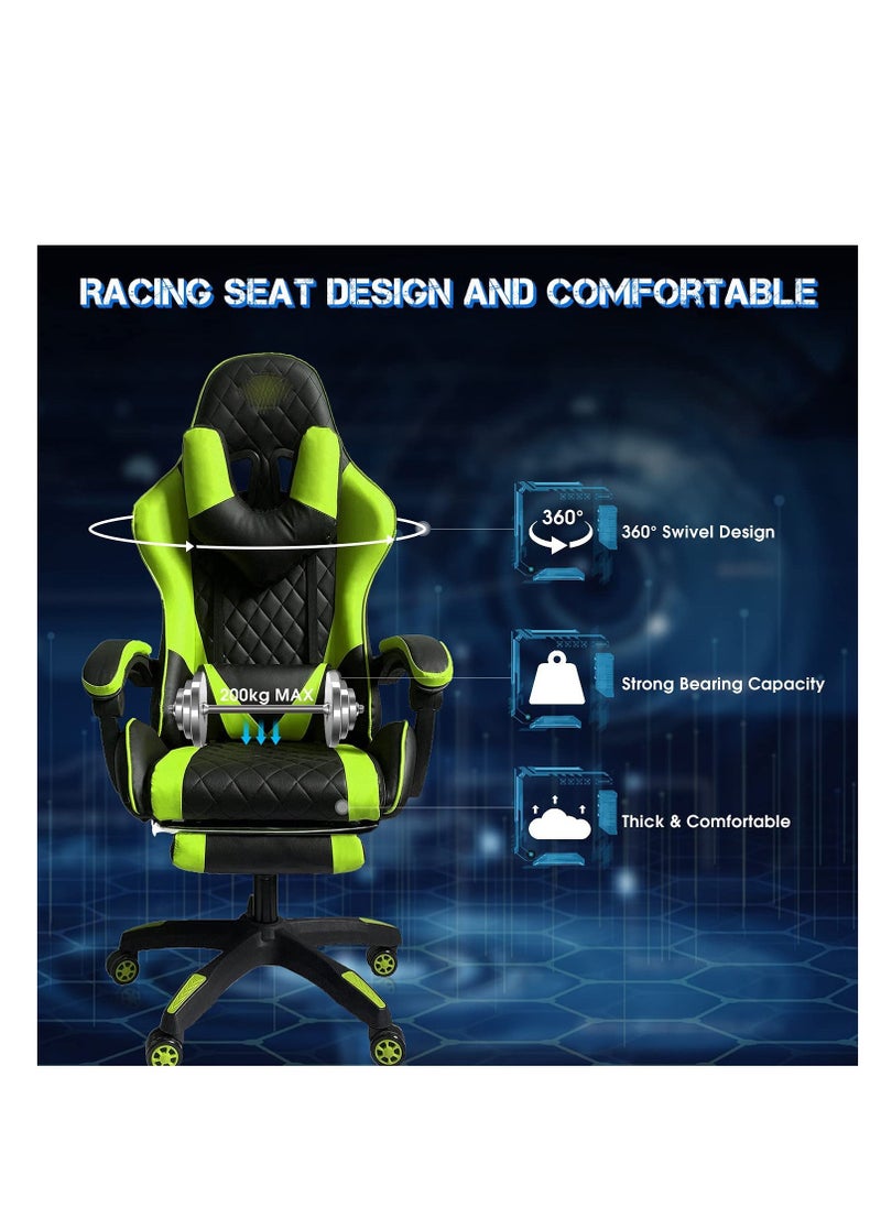 EMZJ - LED Gaming Chair Ergonomic OfficeChair Racing Style High-Back Desktop PC Computer GamingChair Adjustable Height SwivelChair with Footrest, Headrest and Lumbar Support - Image 1