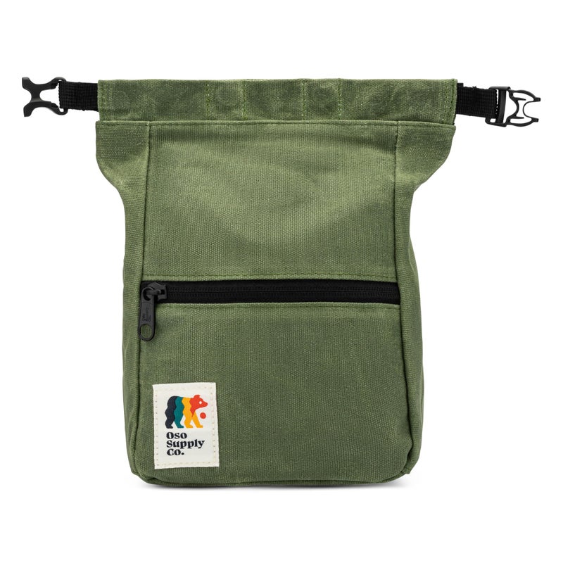 Oso Supply Co Kulshan Bouldering Bucket Large Size Chalk Bag for Rock Climbing Chalk Pot with Magnetic Roll Down Closure Brush Loop Zippered Pockets for Climbers Weightlifting Olive Green - Image 2