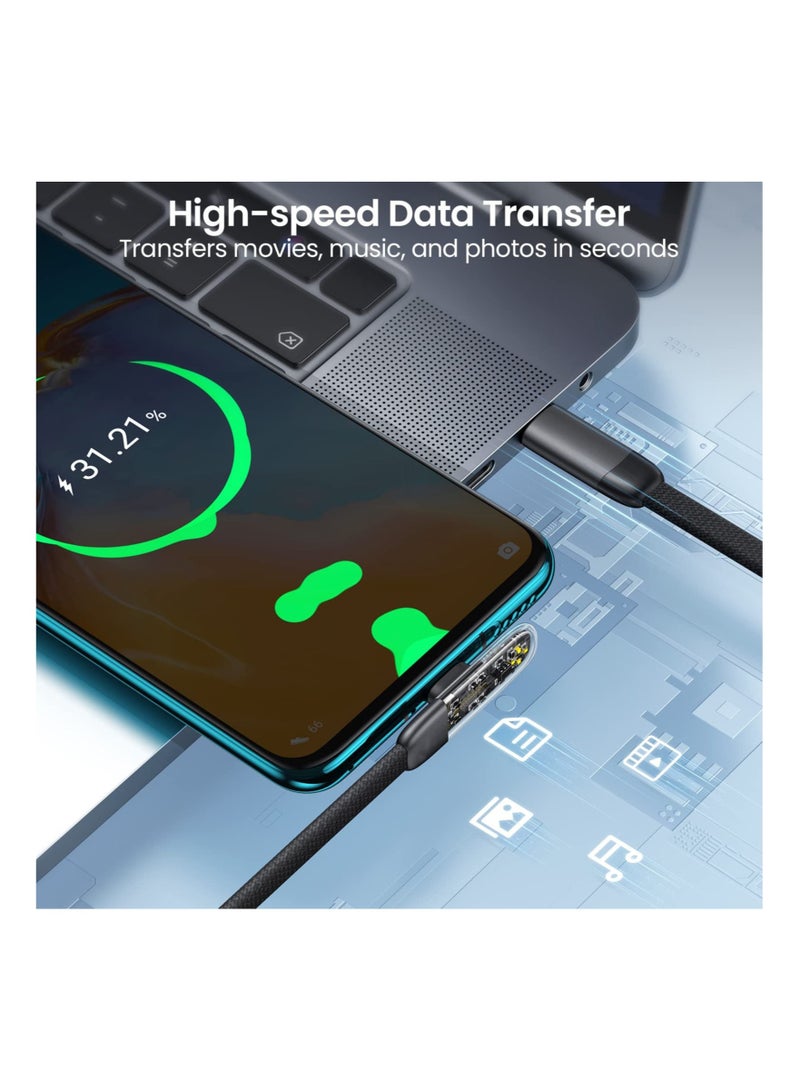 Captaintech 100W USB C to USB C Cable, 90 Degree 5A PD Translucent Cable, 4ft QC3.0 Super Fast Charging Type-C Phone Nylon Braided Charger Cord 480Mbps Data, Compatible with Most Mobile Phones Black - Image 4