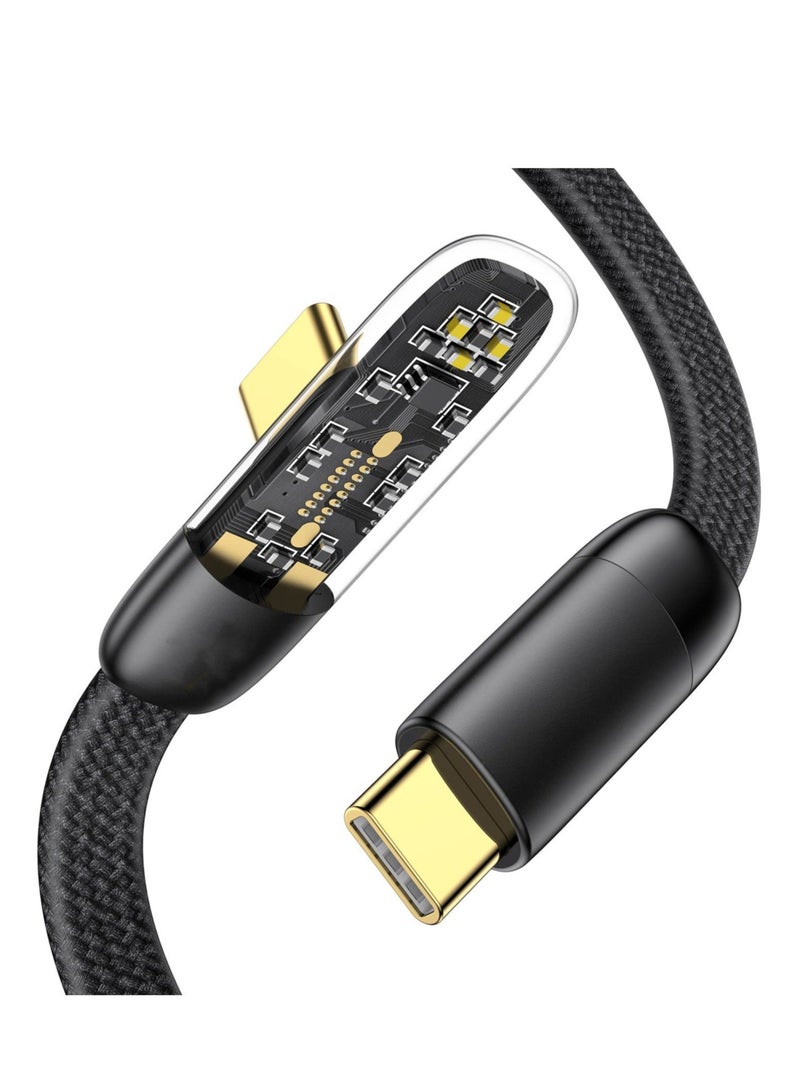 Captaintech 100W USB C to USB C Cable, 90 Degree 5A PD Translucent Cable, 4ft QC3.0 Super Fast Charging Type-C Phone Nylon Braided Charger Cord 480Mbps Data, Compatible with Most Mobile Phones Black - Image 1