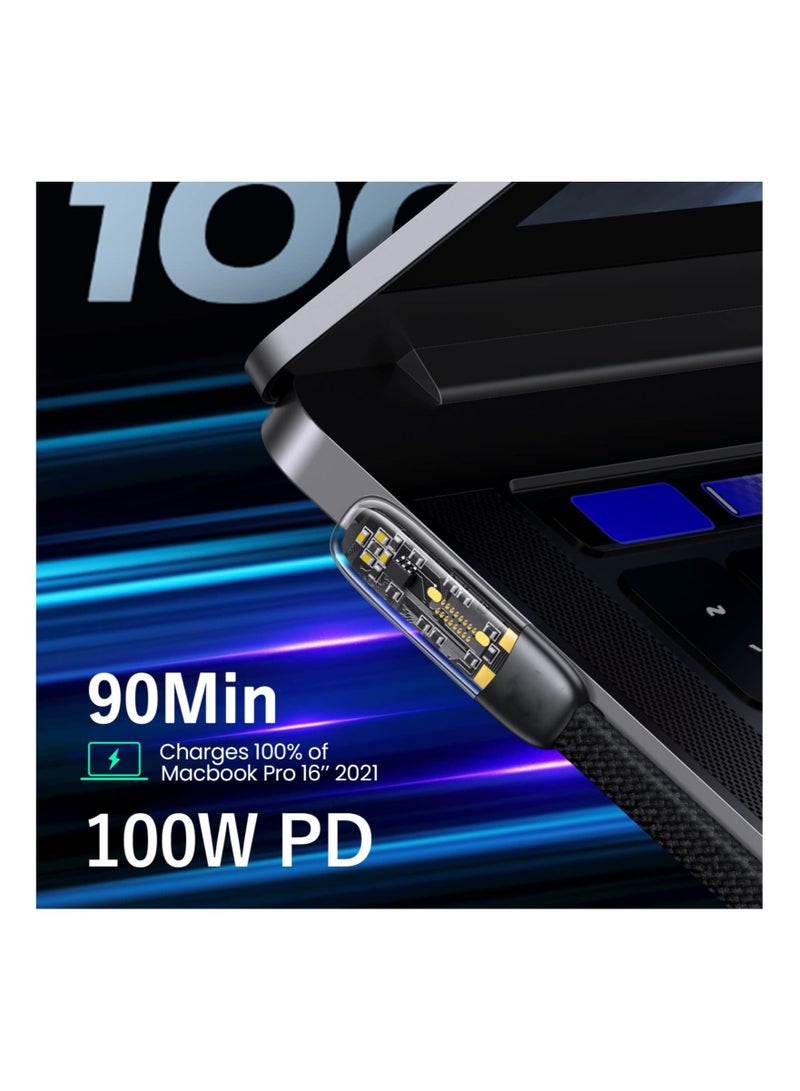 Captaintech 100W USB C to USB C Cable, 90 Degree 5A PD Translucent Cable, 4ft QC3.0 Super Fast Charging Type-C Phone Nylon Braided Charger Cord 480Mbps Data, Compatible with Most Mobile Phones Black - Image 2