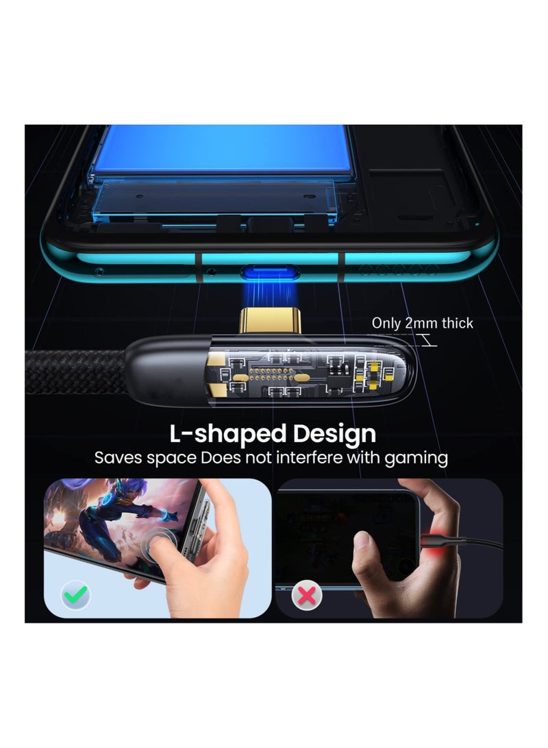 Captaintech 100W USB C to USB C Cable, 90 Degree 5A PD Translucent Cable, 4ft QC3.0 Super Fast Charging Type-C Phone Nylon Braided Charger Cord 480Mbps Data, Compatible with Most Mobile Phones Black - Image 3