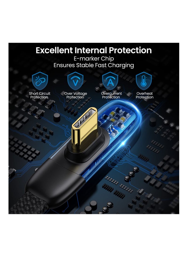 Captaintech 100W USB C to USB C Cable, 90 Degree 5A PD Translucent Cable, 4ft QC3.0 Super Fast Charging Type-C Phone Nylon Braided Charger Cord 480Mbps Data, Compatible with Most Mobile Phones Black - Image 5