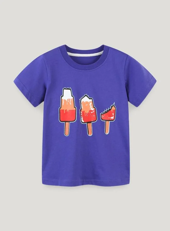YUNIQEE Blue Printed Short Sleeve Crew Neck T-Shirt