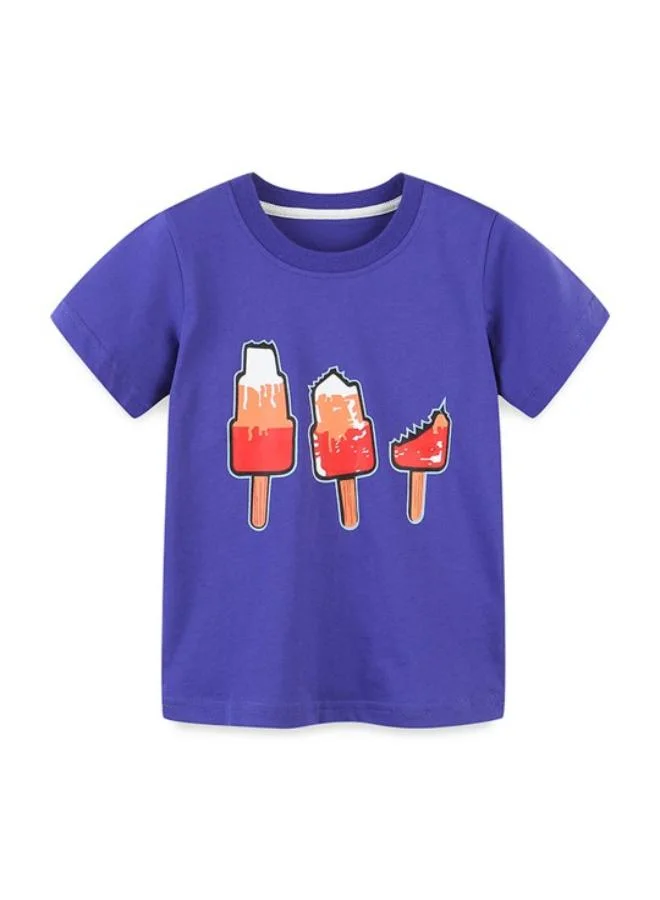 YUNIQEE Blue Printed Short Sleeve Crew Neck T-Shirt