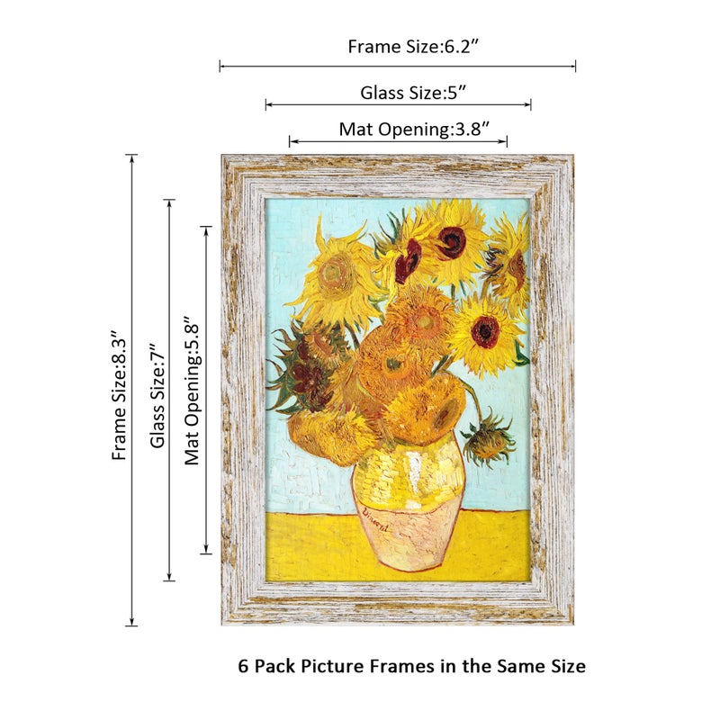 DEKWINN Rustic Distressed Retro Style White Photo Frame 5x7 Picture Frame Set of 6 with Real Glass for Pictures 4x6 with Mat or 5x7 Without Mat, Wall Gallery or Tabletop display - Image 2