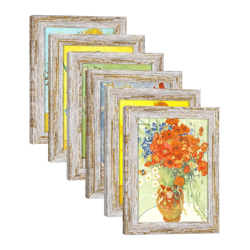 DEKWINN Rustic Distressed Retro Style White Photo Frame 5x7 Picture Frame Set of 6 with Real Glass for Pictures 4x6 with Mat or 5x7 Without Mat, Wall Gallery or Tabletop display - Image 1