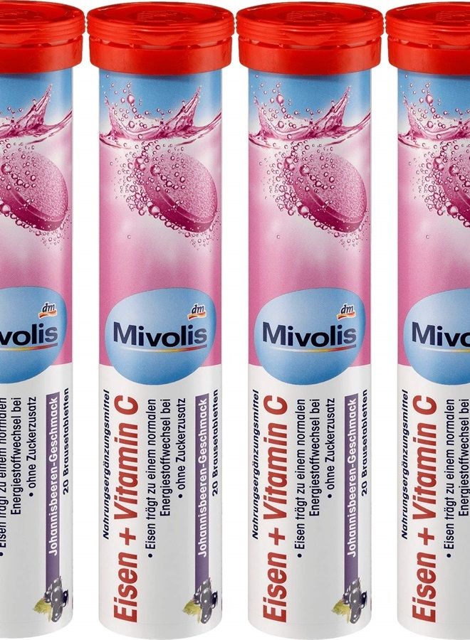 mivolis Iron + Vitamin C effervescent Tablets - Dietary Supplements 4 Packs x 20 pcs | Germany - Image 1