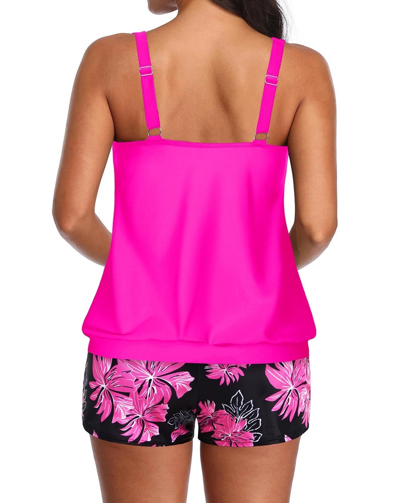 Aqua Eve Two Piece Women's Tankini Swimsuits Blouson Swim Tank Top with Shorts Modest Bathing Suits Pink Floral XL - Image 2