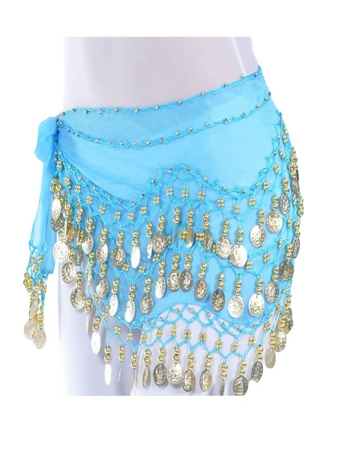 Lauthen.S 128 Coins Belly Dance Hip Scarf Tribal Belt Halloween Genie Costume Accessory Blue - Image 4