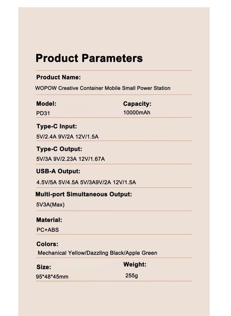 وبو WOPOW PD31 22.5W حاوية شحن سريع باور بانك صغير محمول 10000 مللي أمبير - Image 3