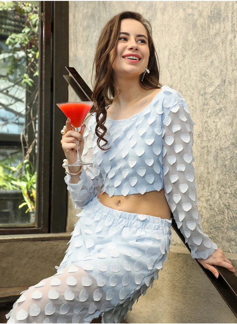 بينيا كولادا Women's Baby Blue Sheer Applique Co-Ord Set With Slit