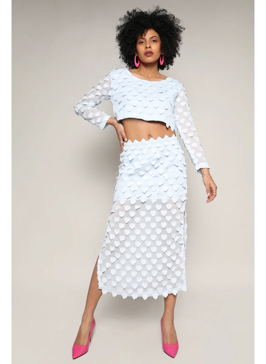 PINACOLADA Women's Baby Blue Sheer Applique Co-Ord Set With Slit