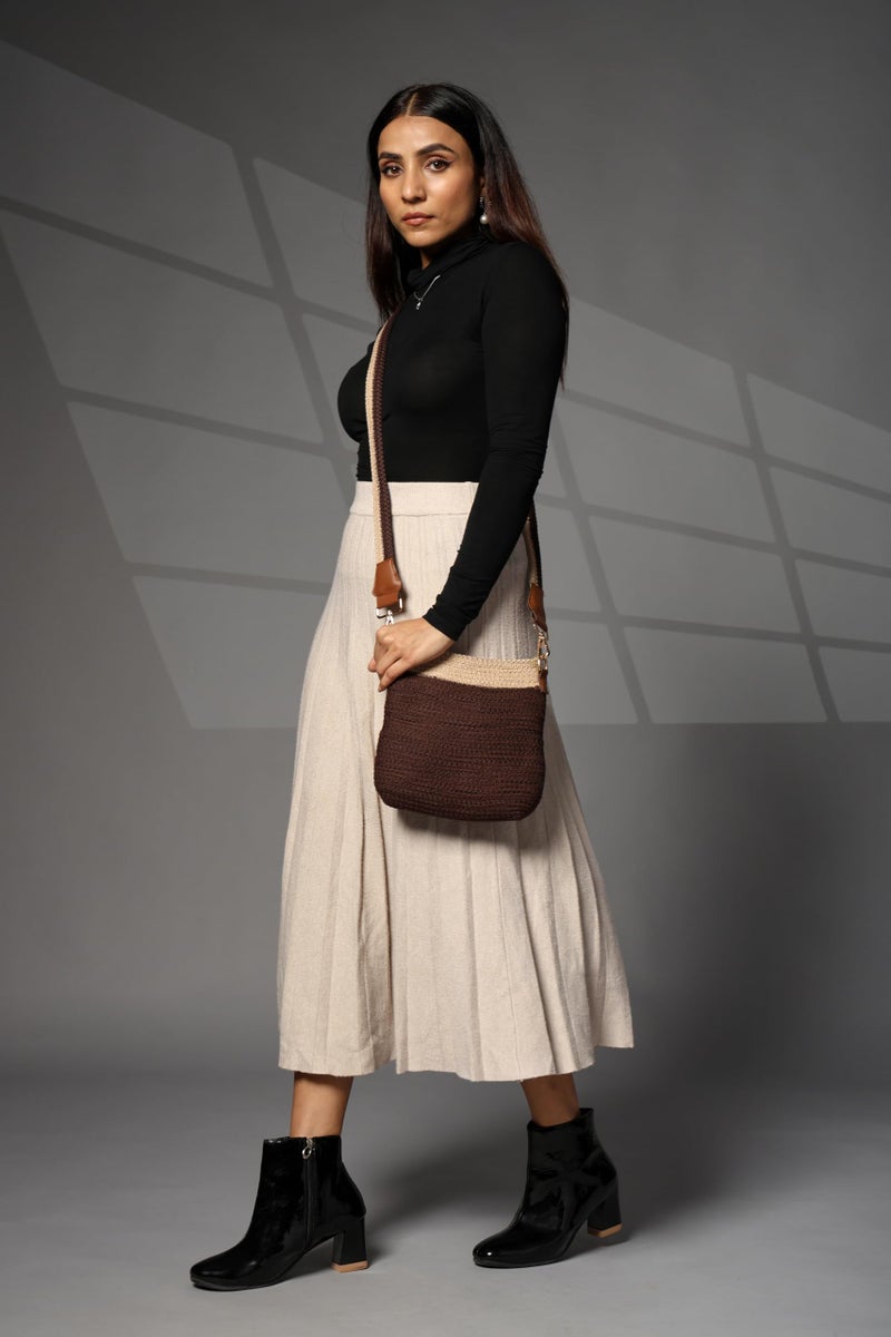 ENSAC Women's Premium Cotton/Full Sling Shoulder Bag | Ladies Purse Handbag | Special & Luxury Gift (SLING-CLUCTH-CAPSULE) (Brown-Beige) - Image 3