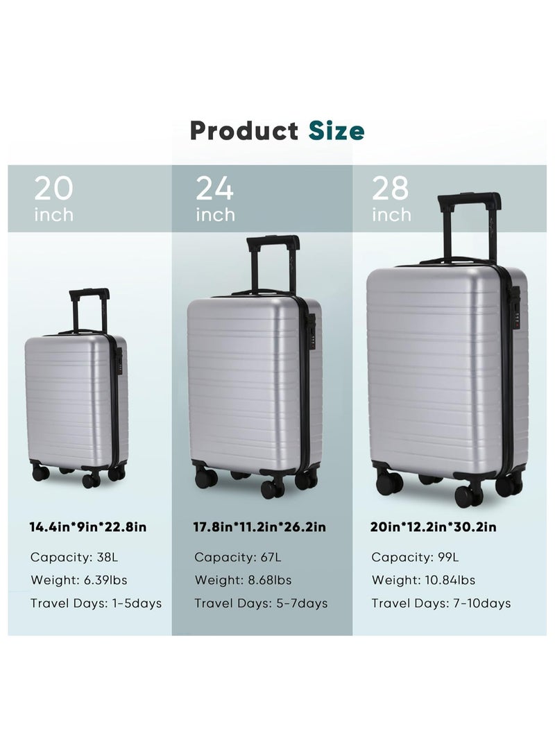Favarey Basics 3-Piece Luggage Sets (20", 24", 28"), Expandable Luggage Sets Clearance, Suitcases with Spinner Wheels, Hard Shell Luggage Carry on Luggage Set with TSA Lock (SILVER) - Image 4