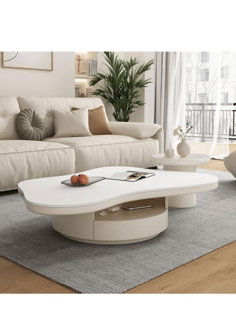 Wooden Twist Craggy Modern Butterfly Design Coffee Table With Convenient Storage 1 Drawer ( White )