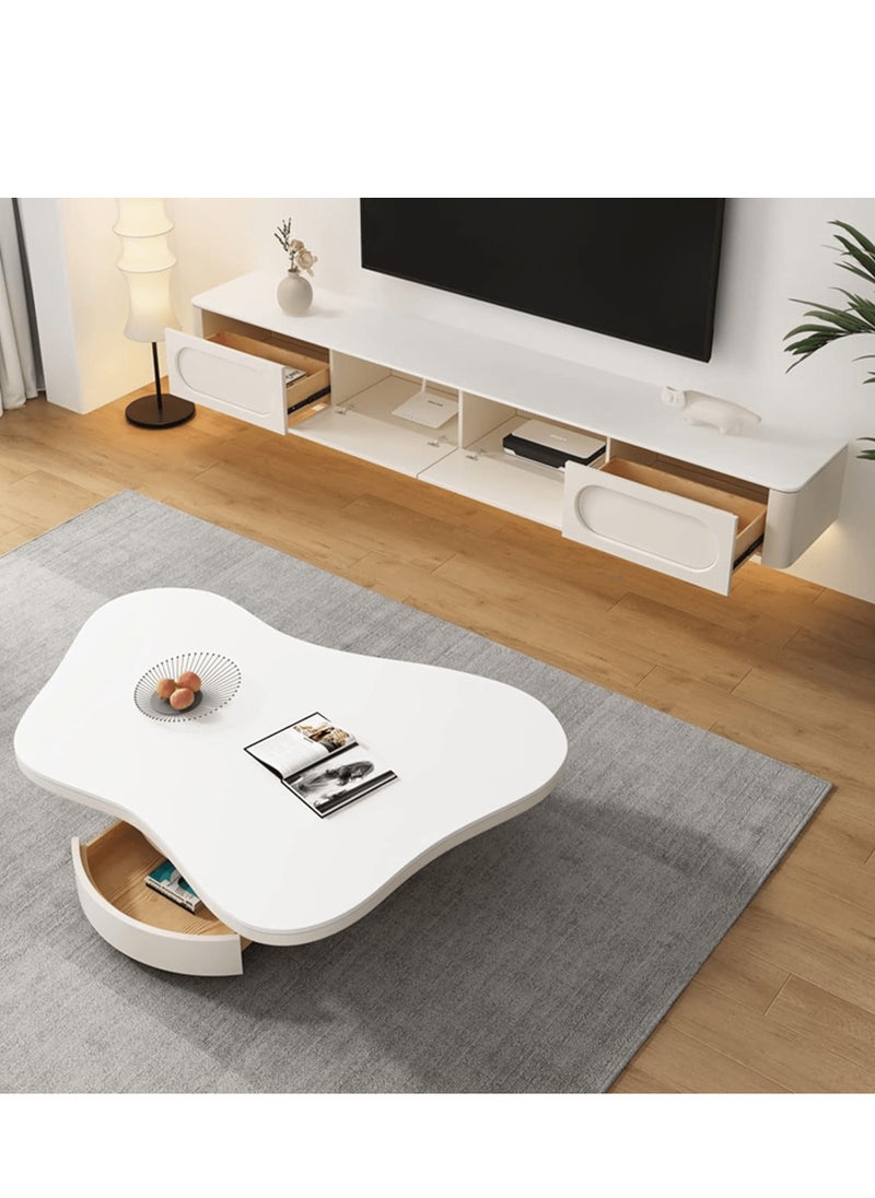Wooden Twist Craggy Modern Butterfly Design Coffee Table With Convenient Storage 1 Drawer ( White )