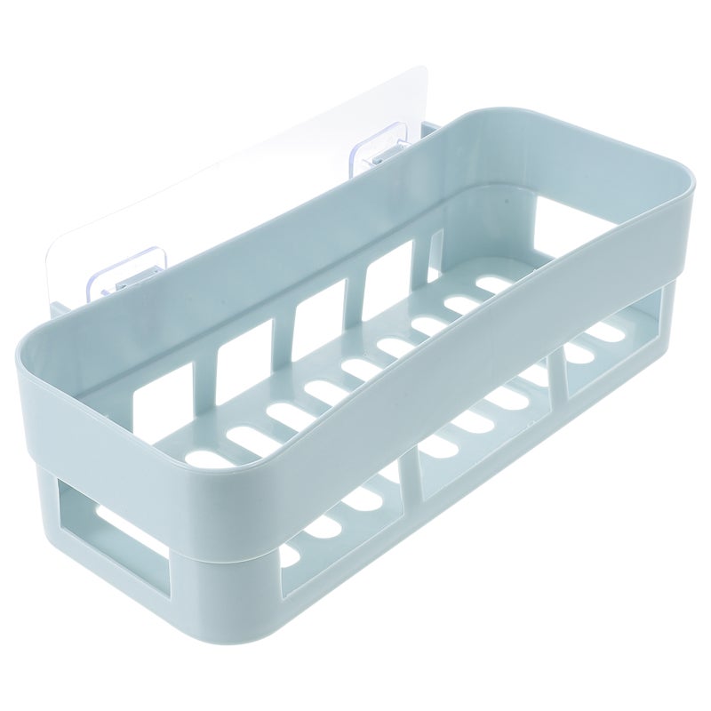 Self Adhesive Plastic Bathroom Shelf Organizer Drill Free Rectangle Wall Storage Rack Shower Shelf Organizer Recyclabe Adhesive Pad (Sky-blue) - Image 1