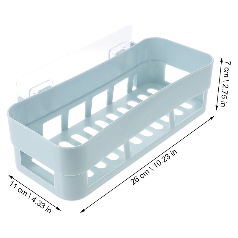 Self Adhesive Plastic Bathroom Shelf Organizer Drill Free Rectangle Wall Storage Rack Shower Shelf Organizer Recyclabe Adhesive Pad (Sky-blue) - Image 2