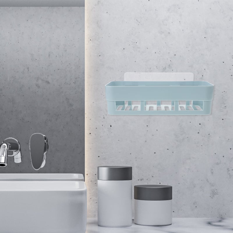 Self Adhesive Plastic Bathroom Shelf Organizer Drill Free Rectangle Wall Storage Rack Shower Shelf Organizer Recyclabe Adhesive Pad (Sky-blue) - Image 4